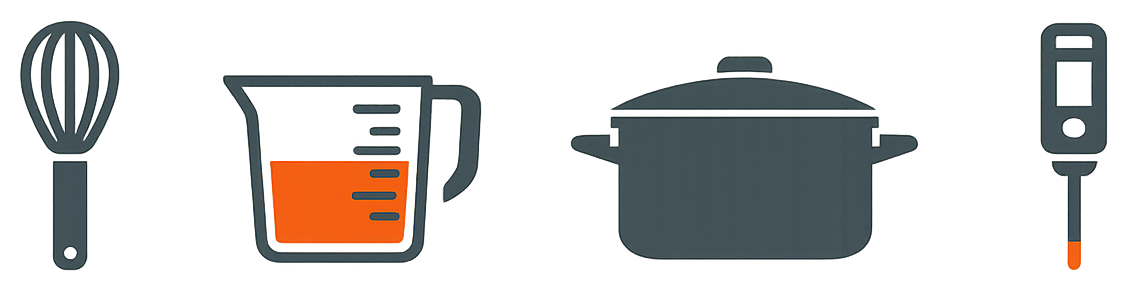 cooking tools icons - whisk, measuring cup, pot, thermometer